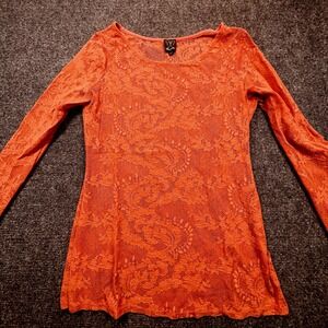 Ella Moss Floral Lace Sheer Top Women L Burnt Orange Boho Fairy Grunge Y2K Indie